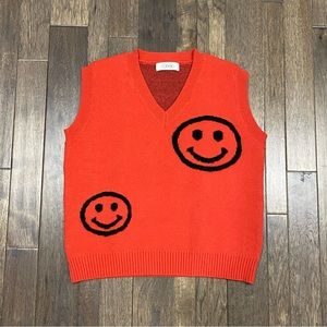 CIDER WOMENS SMILEY FACE SWEATER VEST RED ONE SIZE